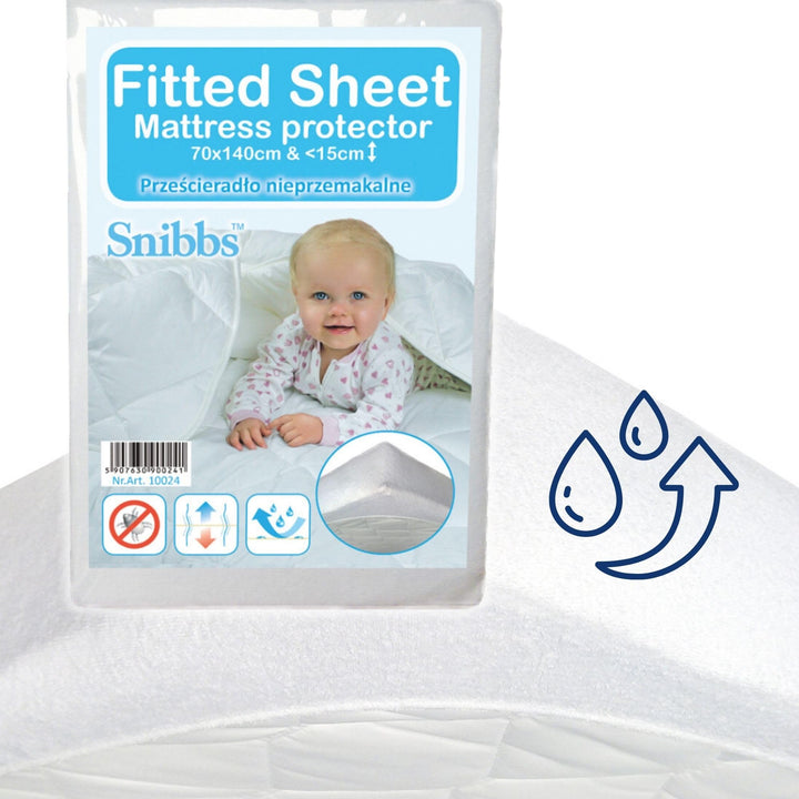 Snibbs wasserdichtes Spannbetttuch mit Eckgurten, wasserdichte Matratzenauflage fürs Babybett, Matra