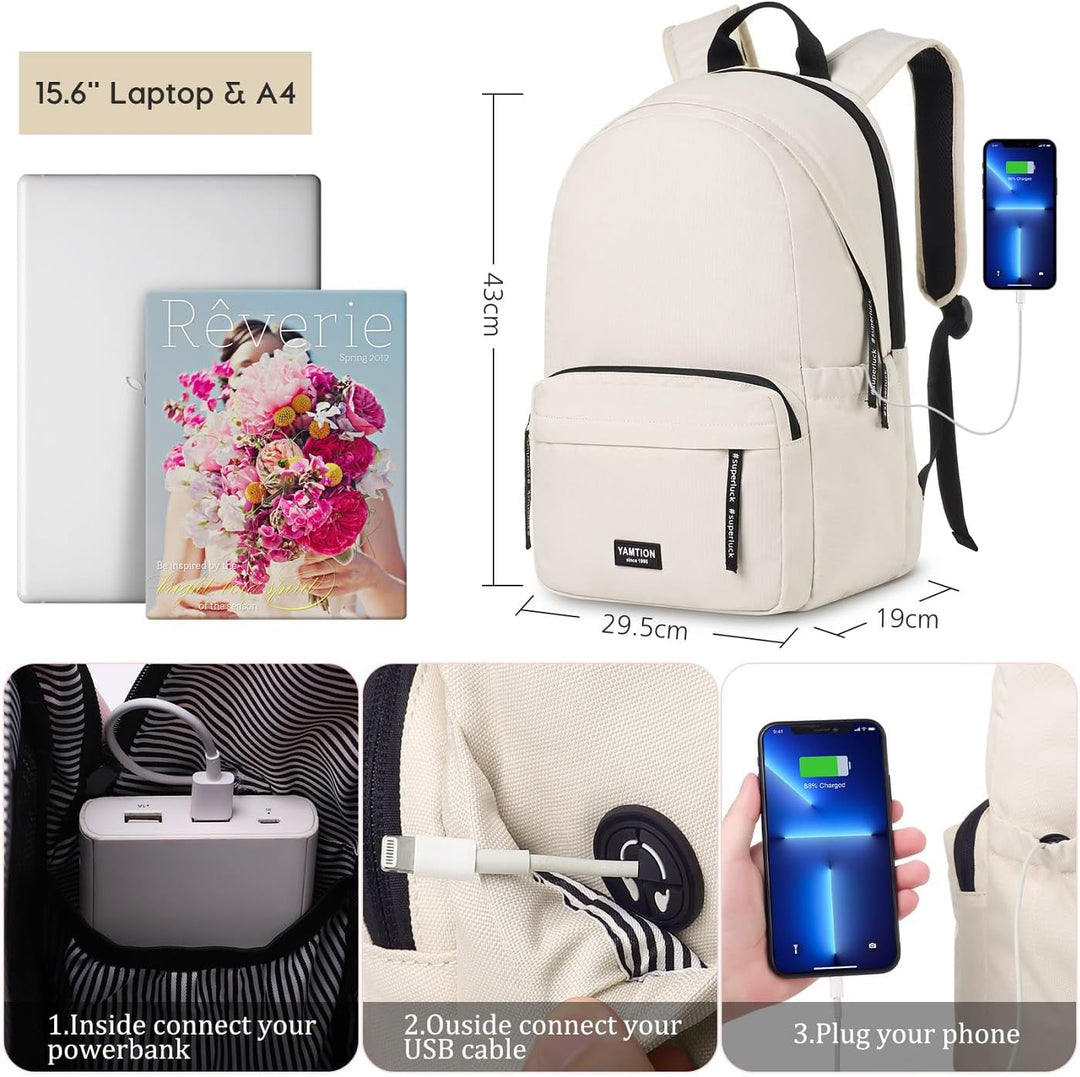 YAMTION Schulrucksack Mädchen Schultasche Damen mit 15.6 Zoll Laptopfach,Rucksack Studium Schule Uni