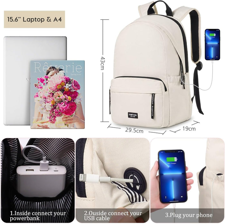 YAMTION Schulrucksack Mädchen Schultasche Damen mit 15.6 Zoll Laptopfach,Rucksack Studium Schule Uni