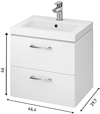 VBChome Waschbecken mit Unterschrank 50 cm mit Armatur und Pop Up ventil 2 Schubladen Weiss Badmöbel