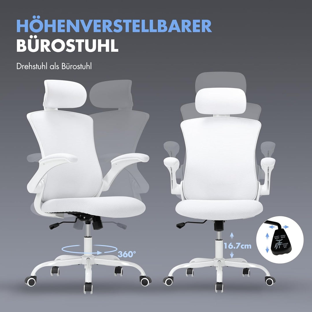 COLAMY Bürostuhl Mesh Computerstuhl, Bürostuhl Ergonomisch, Arbeitsstuhl mit Verstellbarer Kopfstütz
