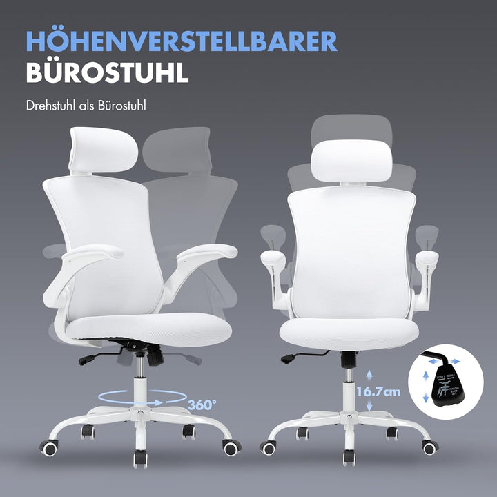 COLAMY Bürostuhl Mesh Computerstuhl, Bürostuhl Ergonomisch, Arbeitsstuhl mit Verstellbarer Kopfstütz