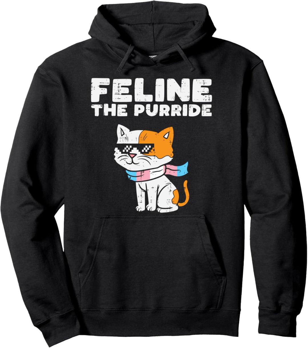 Feline Purride Transgender Cat Transsexual Trans Pride Flag Pullover Hoodie