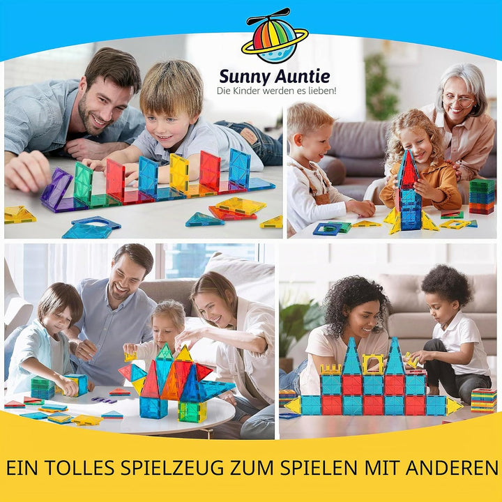 Sunny Auntie Magnetic Tiles 138 PCS, Magnetic Tiles for Kids &amp; Toddlers, Toy for 3 4 5 6 7 8 Year Ol