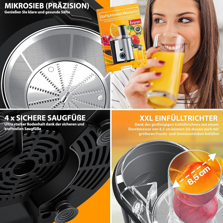 KESSER® Entsafter für Obst und Gemüse aus Edelstahl 1100W grosse 85 mm Einfüllöffnung inkl. Reinigun