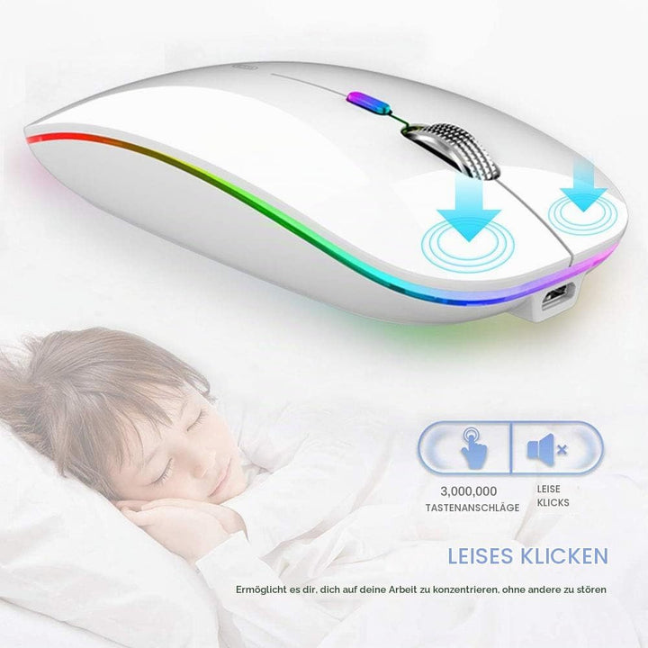 Uiosmuph Bluetooth Kabellose Maus, Leise LED Wiederaufladbare Mouse,Weiss White, White
