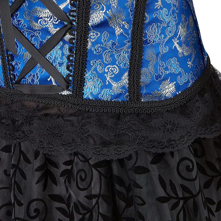 Damen Vollbrust Corsage Bluse Shirt mit Asymmetrischer Rock Tüll Tutu, Blau