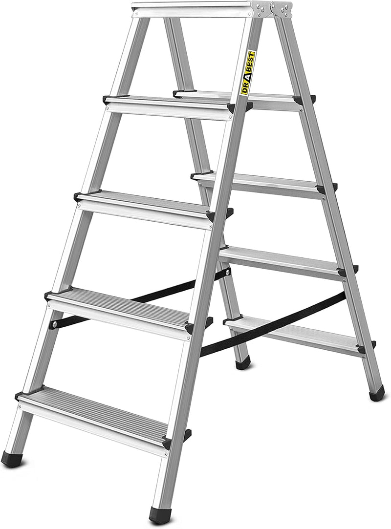 DRABEST Klappleiter Klapptritt Alu Leiter 2 x 5 Stufen Trittleiter Beidseitig Mehrzweckleiter bis 12