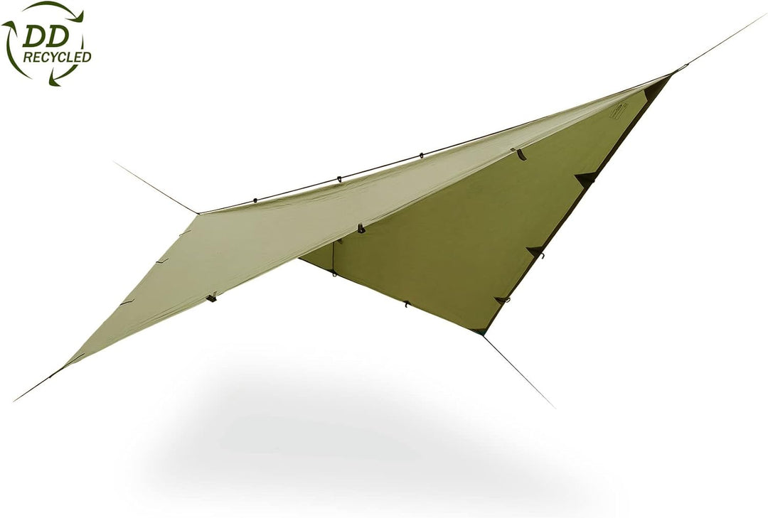 DD Tarp 3 x 2,9 Meter olivegrün Recycled - Zelt-Plane-Dach-Regenschutz aus recycelten Plastikflasche