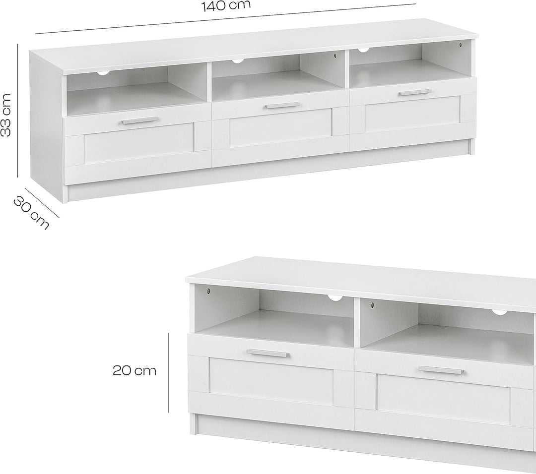 Baroni Home TV-Schrank mit 3 Regalen und 3 Schubladen, Loch für Kabeldurchführung aus MDF, TV-Konsol