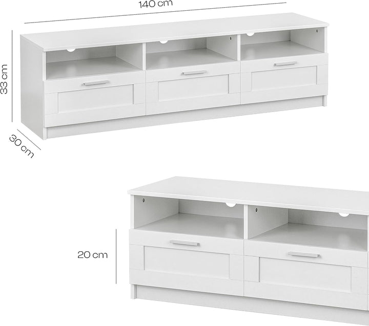 Baroni Home TV-Schrank mit 3 Regalen und 3 Schubladen, Loch für Kabeldurchführung aus MDF, TV-Konsol