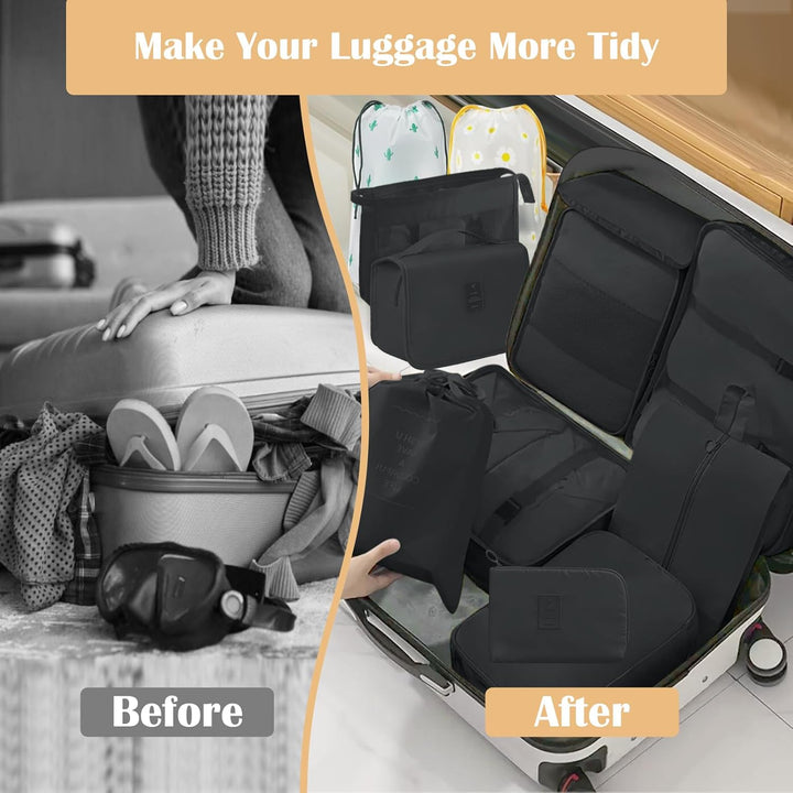 13 Stück Koffer Organizer Set, Schwarz Packing Cubes, Wasserdichte Kofferorganizer für Urlaub und Re
