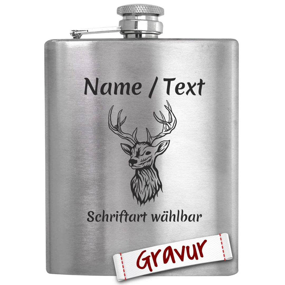 Jäger Geschenk Flachmann mit Gravur/Spruch personalisiert, Jagd Geschenke für Männer/Papa/Opa/Eheman
