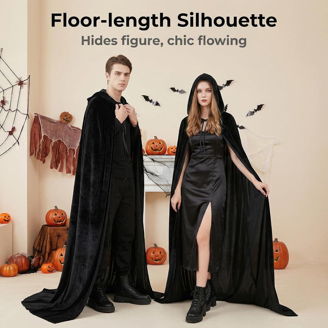 Labellevie Umhang mit Kapuze Lange SAMT Cape Vampir Kostüm Halloween Erwachsener Unisex- Gr. Medium,