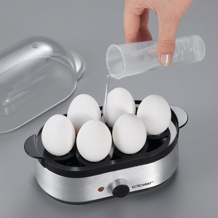 Cloer 6099 Eierkocher mit akustischer Fertigmeldung / 400 W / für 6 Eier / Einsätze für pochierte Ei