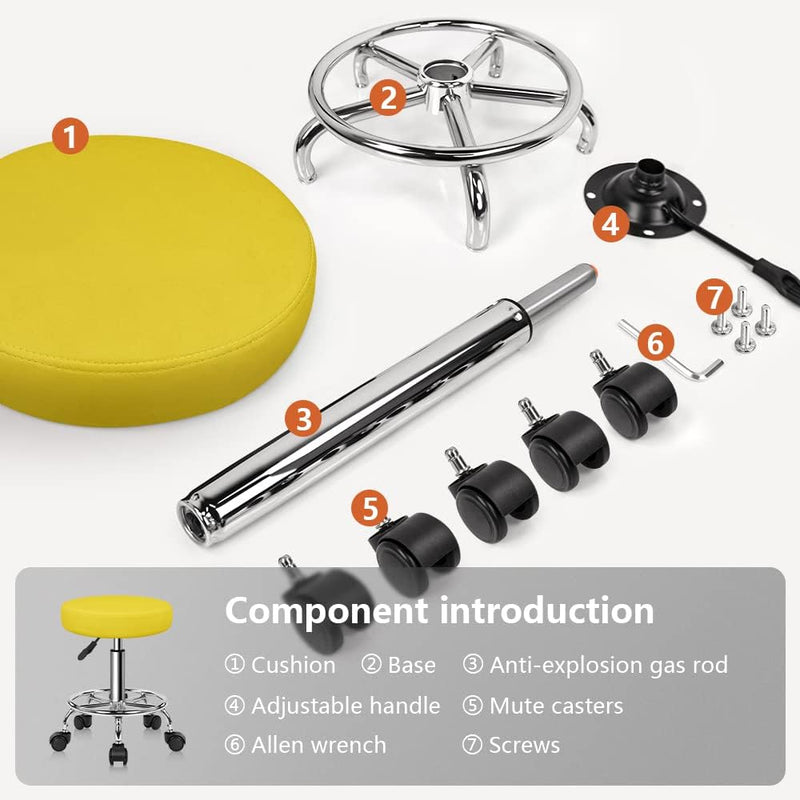 KKTONER Rollhocker höhenverstellbar drehbar Barhocker Arbeitshocker aus Kunstleder Bürohocker Gelb,