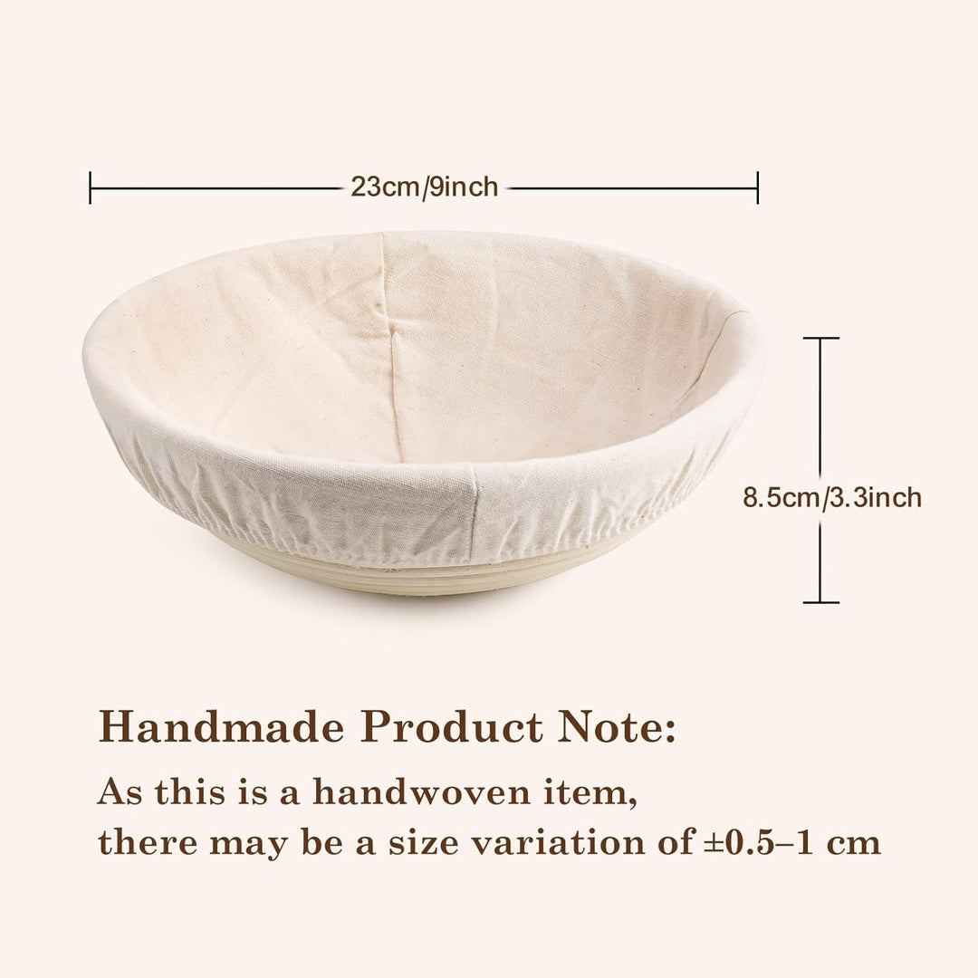 Clheatky Gärkörbchen Rund, ø 23cm, Höhe 8.5 cm Gärkorb Set Aus Natürlichem Peddigrohr Proofing Baske
