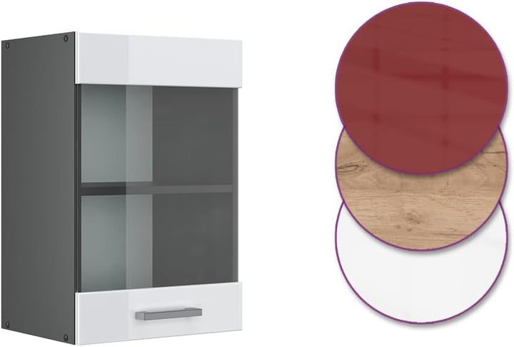 Vicco Küchenschrank Glas R-Line, Weiss Hochglanz/Anthrazit, 40 cm Weiss Hochglanz Hängeglasschrank 4