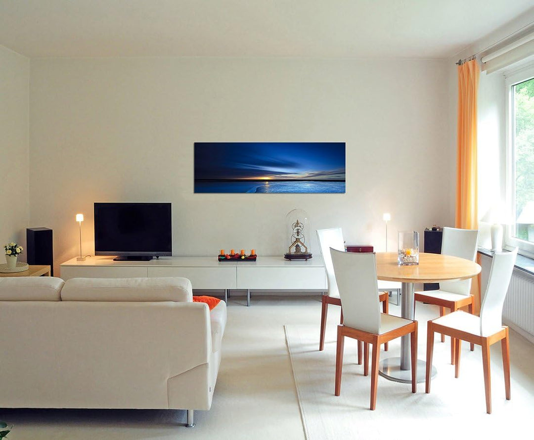 Paul Sinus Art Panoramabild auf Leinwand und Keilrahmen 150x50cm Strand Meer Sonnenuntergang