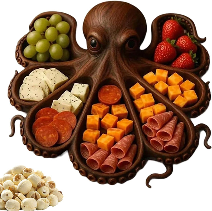 Charcuterie-Platte,Holz Servierplatte Mit Oktopus-Design Für Charcuterie | Aufbewahrungsbox Mit Unte