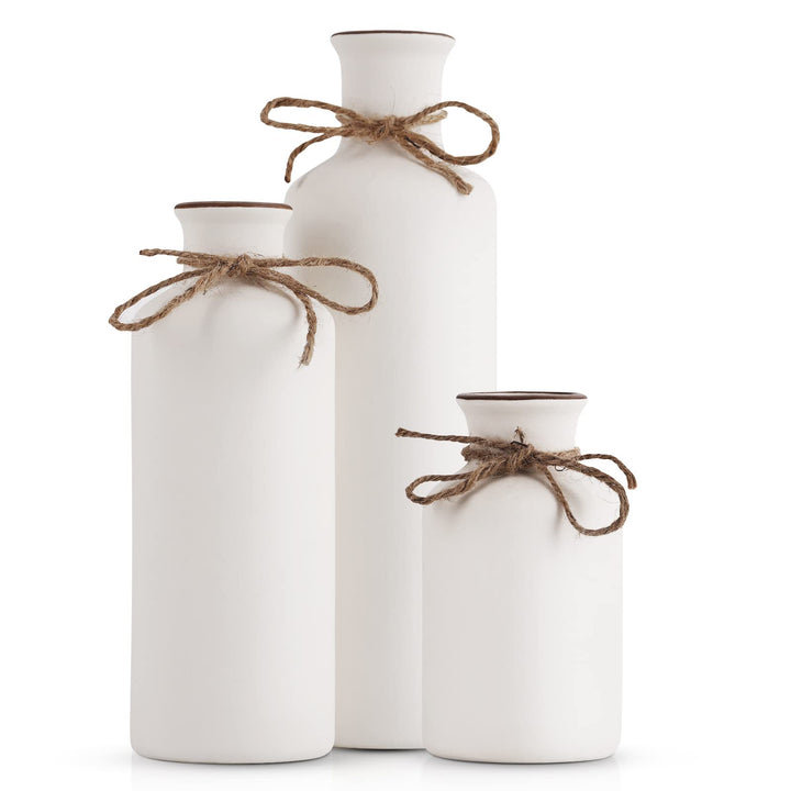 Weisses Keramik-Vasen-Set – 3 kleine Vasen, Boho-Vasen, Moderne Bauernhaus-Wohnkultur-Akzente, Wohnz