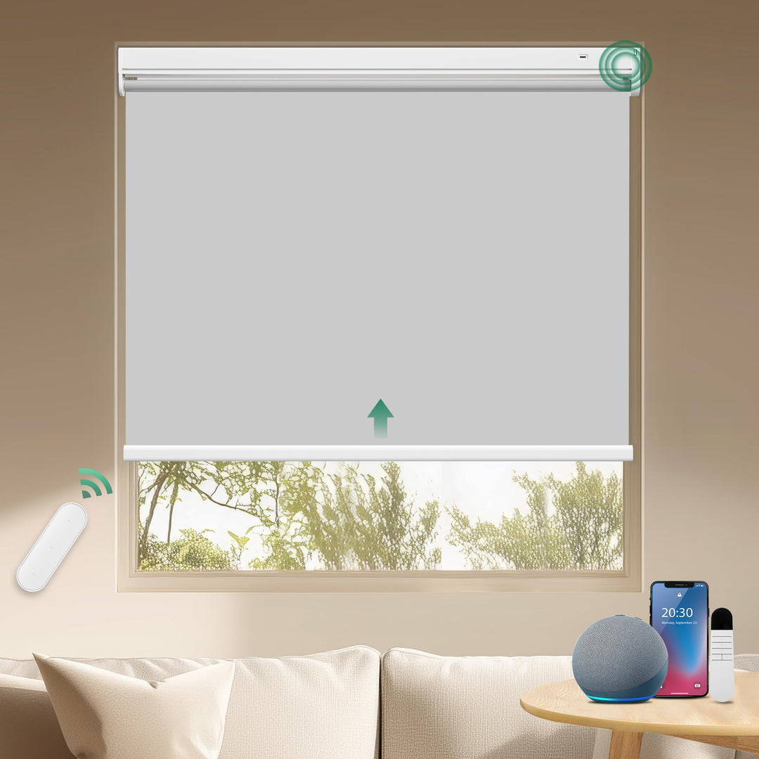 Allesin Wiederaufladbare Verdunklungsrollo ohne Bohren, (50x100cm,Grau) Elektrische Rollo Innen, Lei