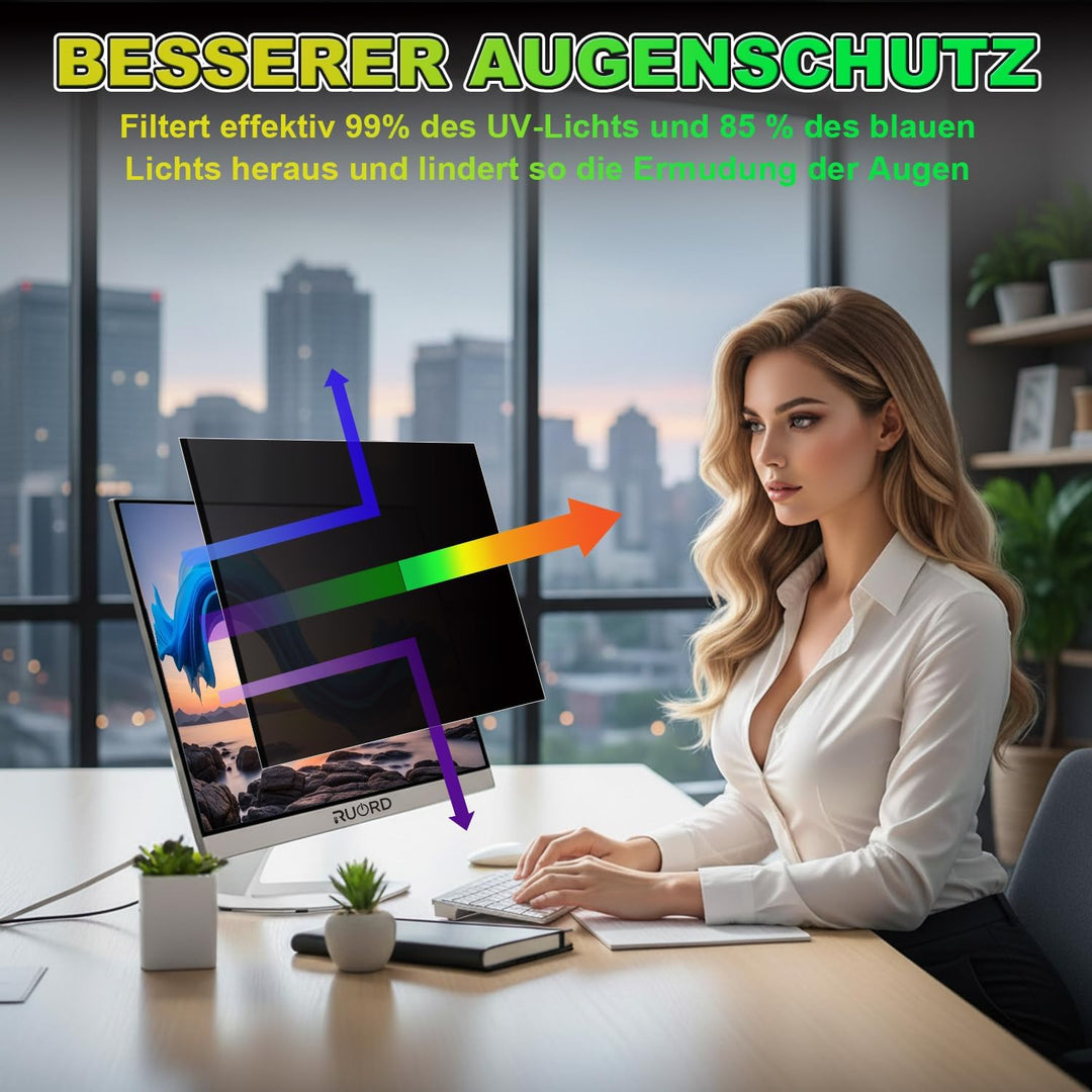 Magnetischer Sichtschutzfolie für 27 Zoll 16:9 Monitor | Blaulichtfilter &amp; Blendschutz, Abnehmbar Bl