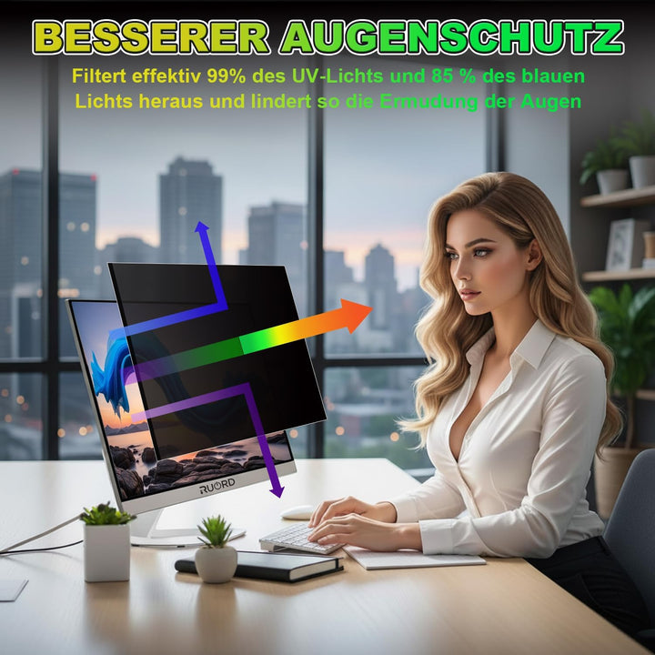 Magnetischer Sichtschutzfolie für 27 Zoll 16:9 Monitor | Blaulichtfilter &amp; Blendschutz, Abnehmbar Bl