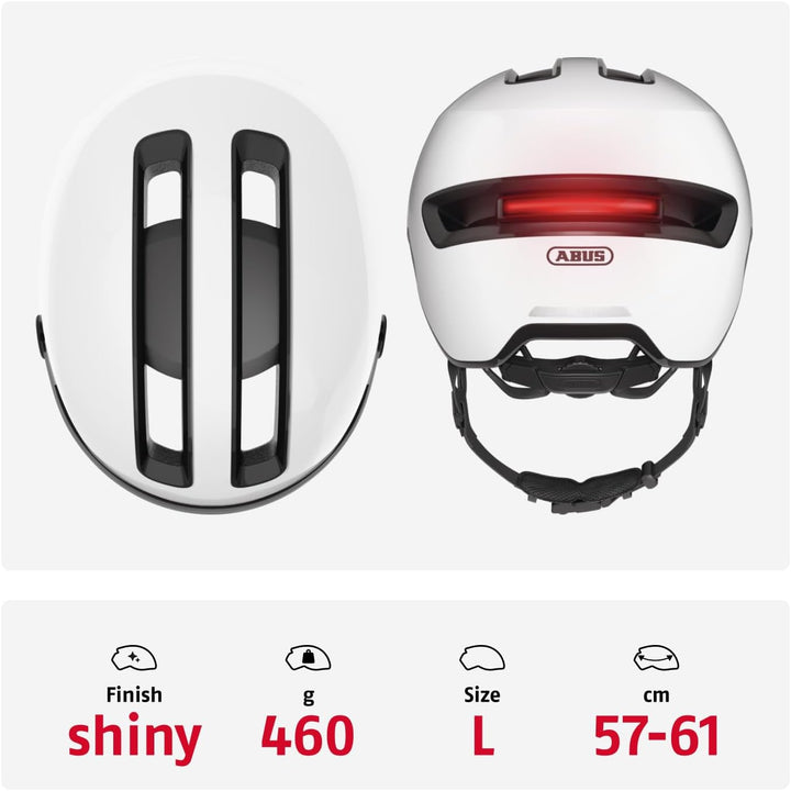 ABUS Stadthelm HUD-Y ACE - stylischer Fahrradhelm mit Visier und magnetischem, aufladbarem LED-Rückl