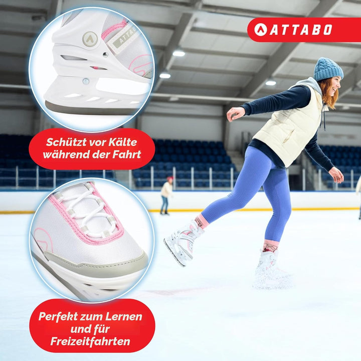 ATTABO Freizeit Schlittschuhe Damen TORA Weiss Grösse 36-41 EU Anfänger Schlittschuhe Schnalle und K