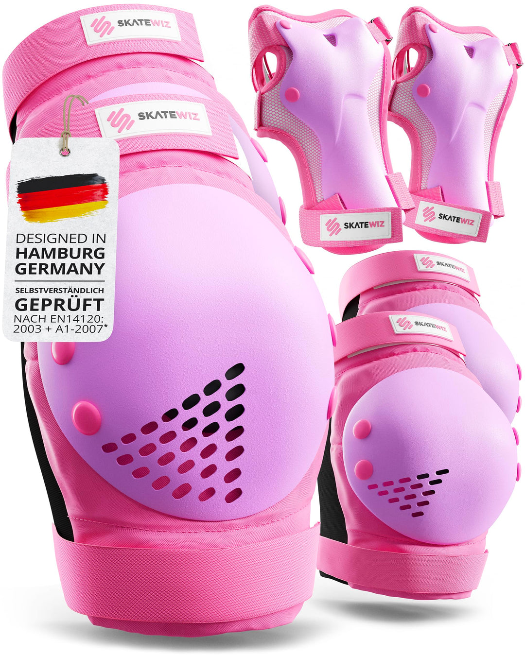 SKATEWIZ Skate Protektoren für Kinder &amp; Erwachsene in 6 Farben - Knieschützer Kinder Set [6pc] SMASH