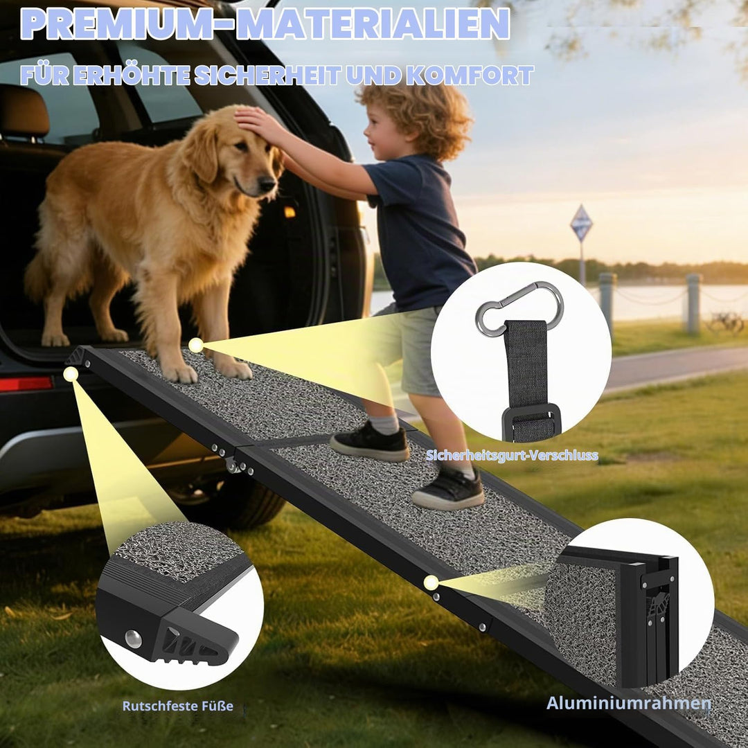 Hunderampe Klappbare Auto 63" × 17", 160cm, Faltbare Haustierrampe für Grosse Hunde mit Rutschfestem