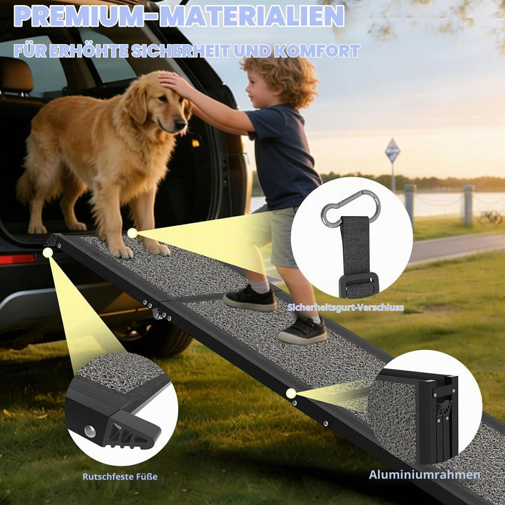 Hunderampe Klappbare Auto 63" × 17", 160cm, Faltbare Haustierrampe für Grosse Hunde mit Rutschfestem