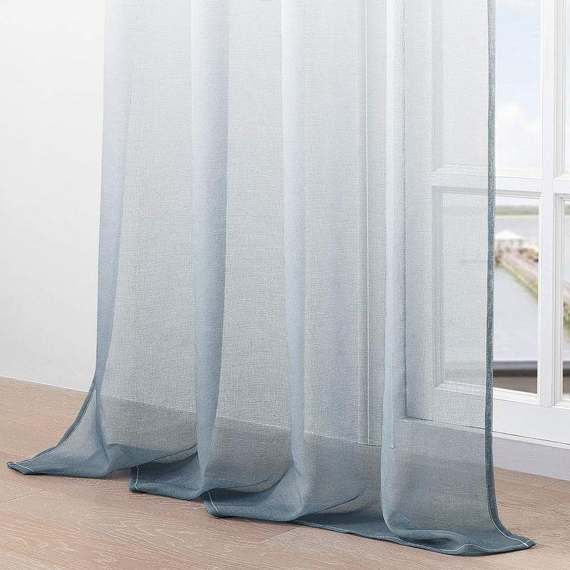 MRTREES Voile Gardinen Farbverlauf Leinenoptik Transparent Vorhang Kurz Tüllvorhang mit Ösen in Grau