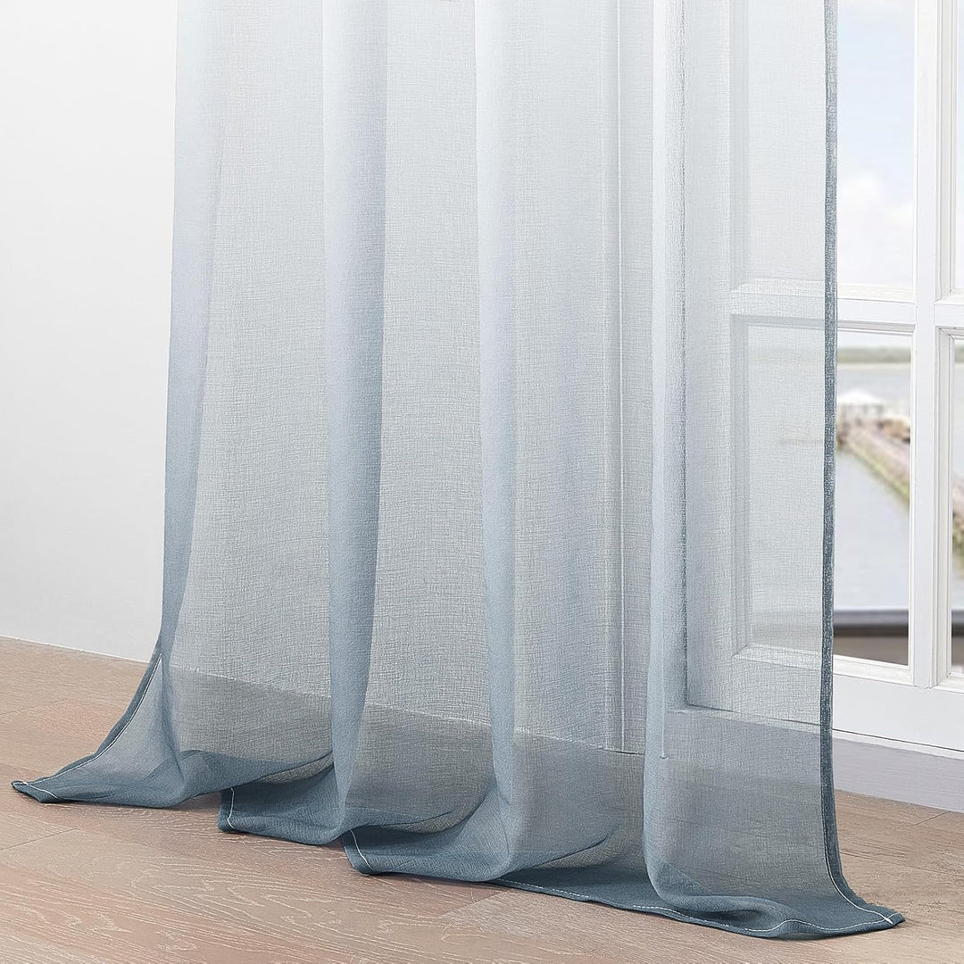 MRTREES Voile Gardinen Farbverlauf Leinenoptik Transparent Vorhang Kurz Tüllvorhang mit Ösen in Grau