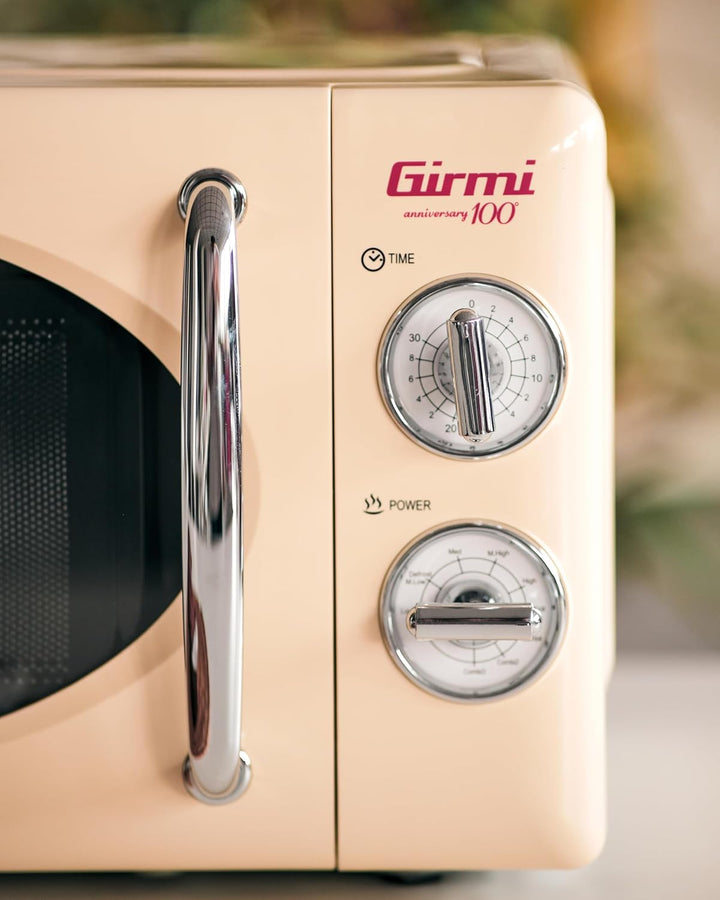Girmi FM21 Kombi-Mikrowelle im Vintage-Design, 20 Liter, 700+800 W, Kombinationsgaren, Timer, Grillf
