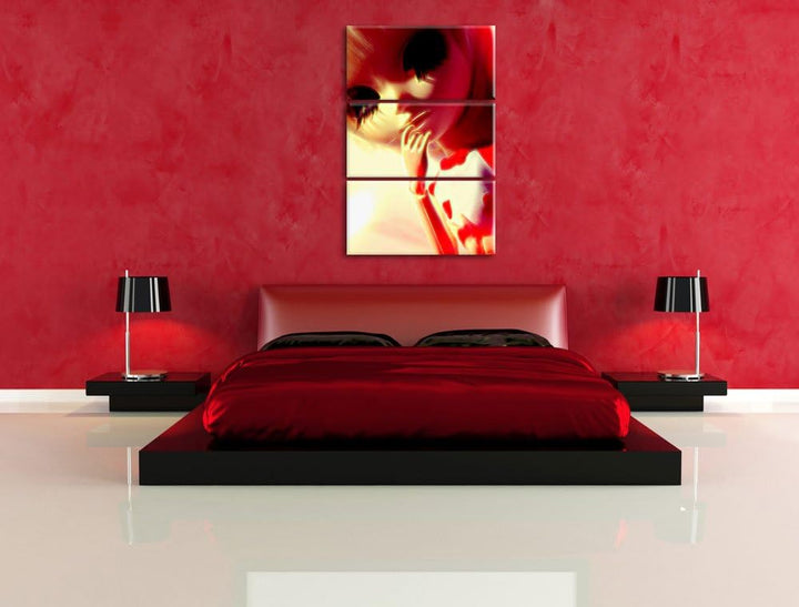 hübsches Pullip-Püppchen mit sehr langen Wimpern NewArt 3-Teiler Leinwandbild 120x80 Bild auf Leinwa