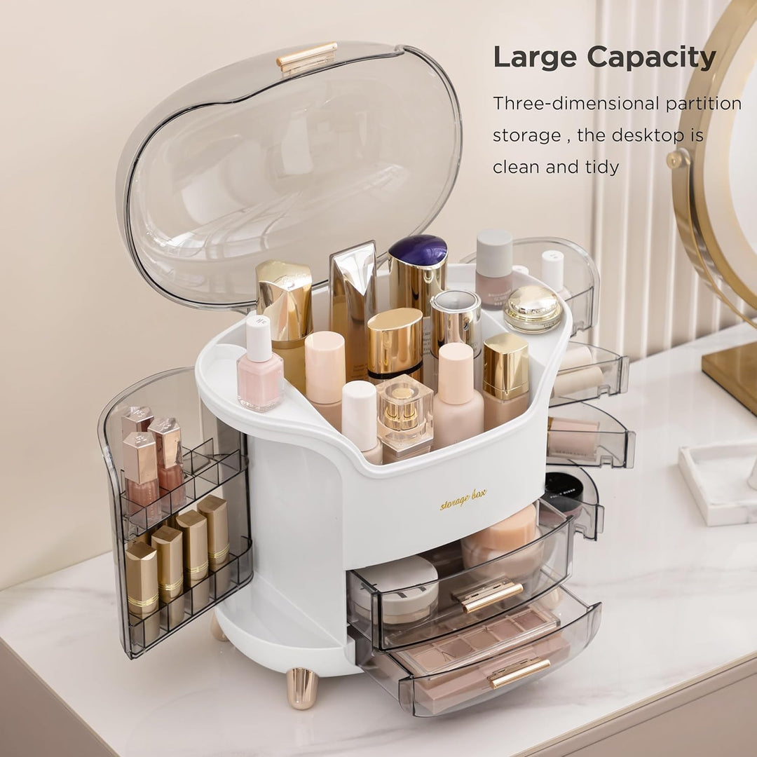 Schminktisch Organizer, Kosmetik Organizer mit Deckel & Schubladen, Grosse Make-up & Skincare Aufbew