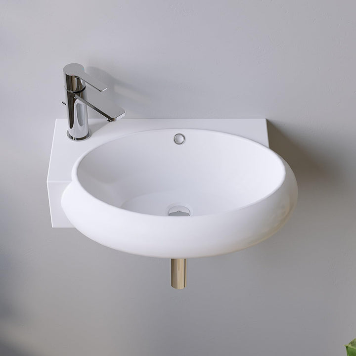 Waschbecken Keramik Waschtisch Hängewaschbecken klein Handwaschbecken Weiss Eckig-Oval 44 x 29 cm Ba