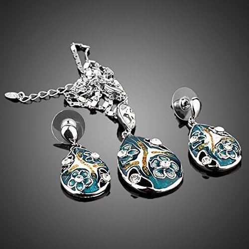 Hanessa Damen-Schmuck Set Halskette Ohrringe Blau Kristall-Steine Platiniert Geschenk zu Weihnachten