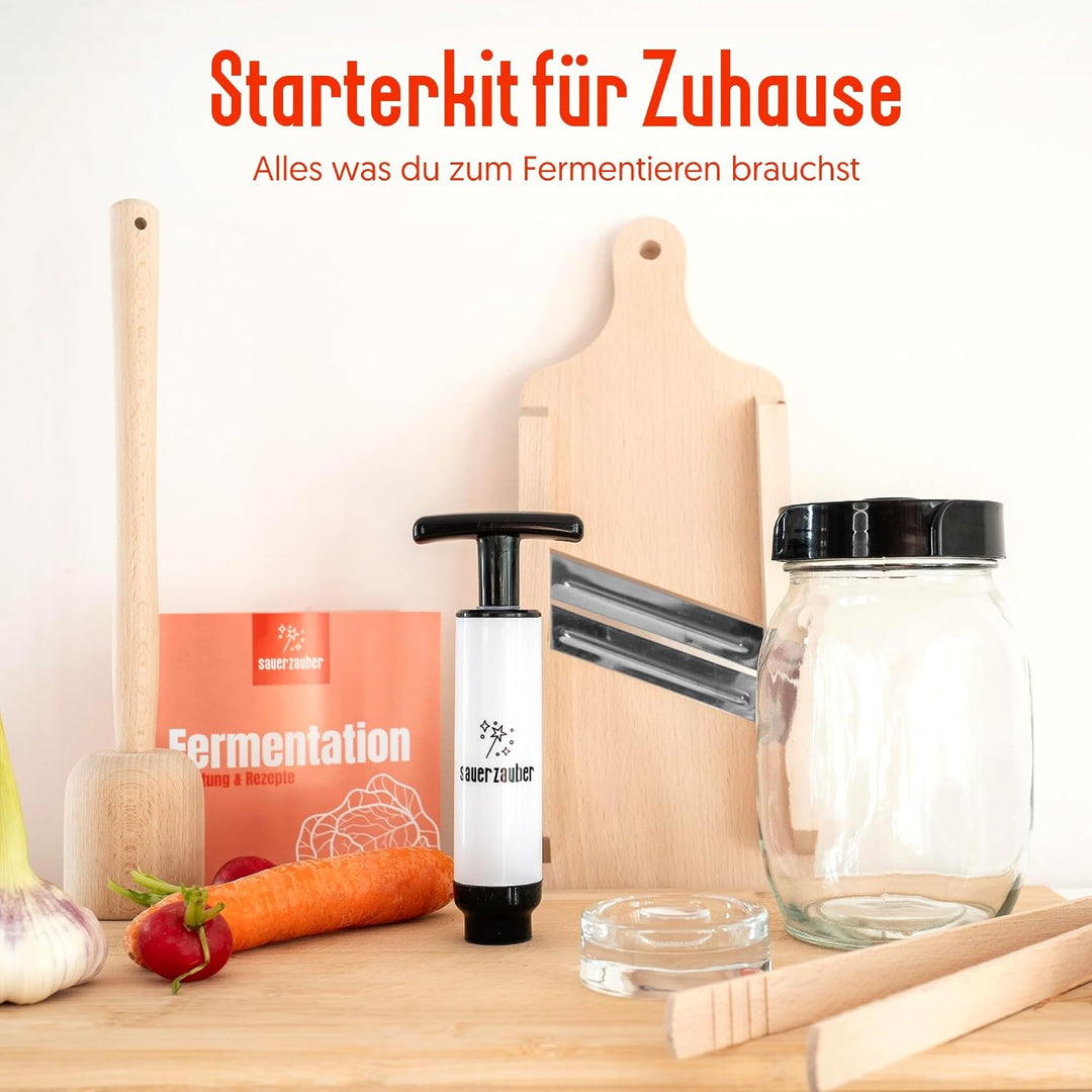 Starterkit Fermentation – grosses Fermentierset für Gemüse wie Kimchi, Sauerkraut - 1 L Fermentiergl