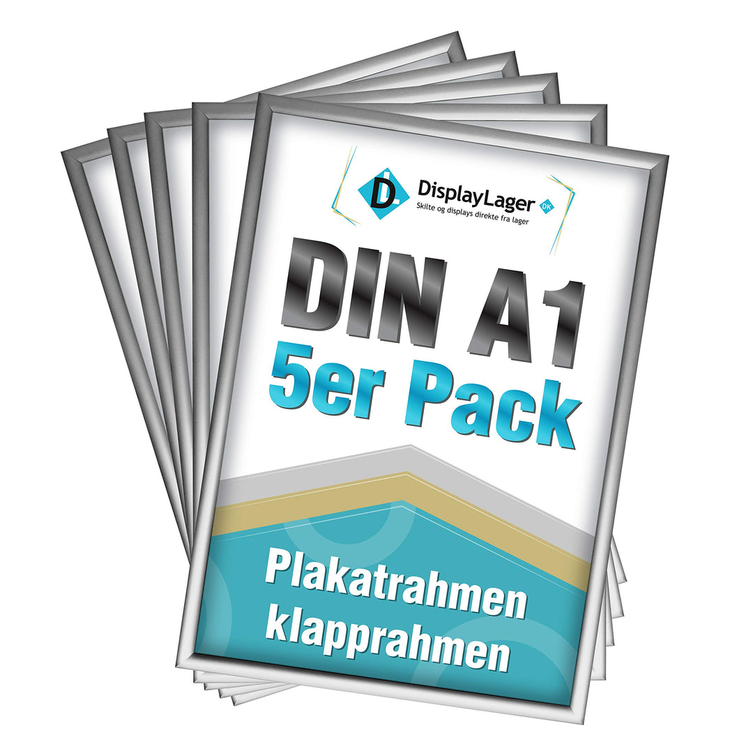 DisplayLager, Dänische Qualität - 5'er Sparpack Silber DIN A1 Klapprahmen mit 25mm Aluminium Profil,