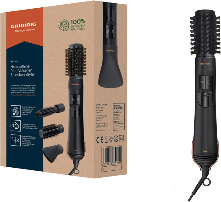 GRUNDIG NaturaShine HS 7080 Volumen- und Lockenstyler, Thermobürste mit 2 Temperatur- und Luftstroms