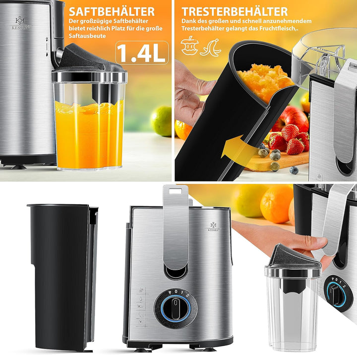 KESSER® Entsafter für Obst und Gemüse aus Edelstahl 1100W grosse 85 mm Einfüllöffnung inkl. Reinigun