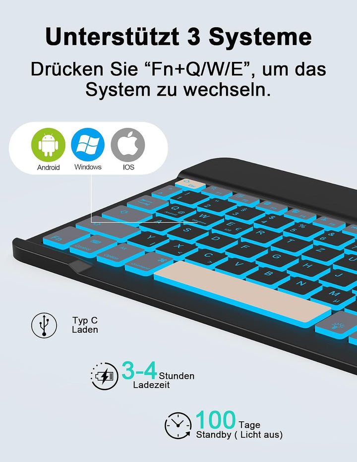 LAMA Kabellose Bluetooth Tastatur &amp; Maus, wiederaufladbare Universal Tablet Tastatur, kompatible mit