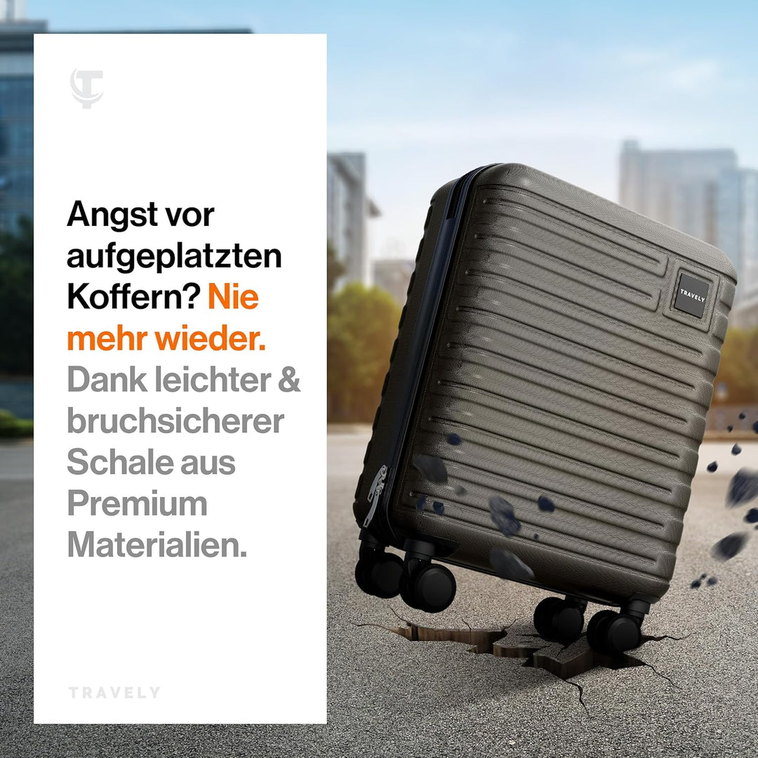 Travely Premium Handgepäck Koffer 55x40x20cm - passend für Ryanair, Lufthansa, Eurowings und co. I 3