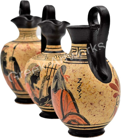 Set 3 Keramikvasen mit schwarzer Figur aus griechischer Keramik Zeus Apollo Athena