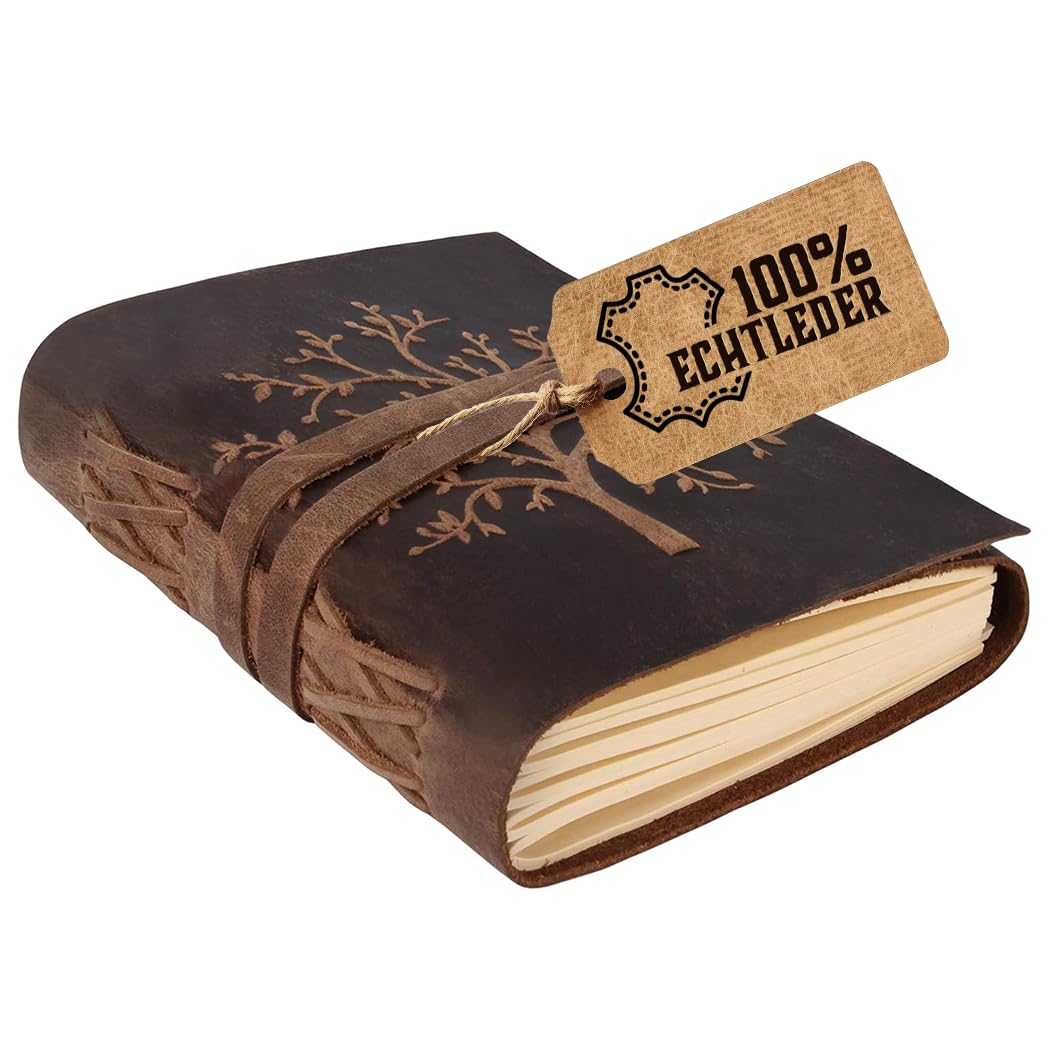 moonster Leder Notizbuch Tree of Life - 400 Kraftpapier Seiten Mittelbreit Liniertes Notizbuch Leder