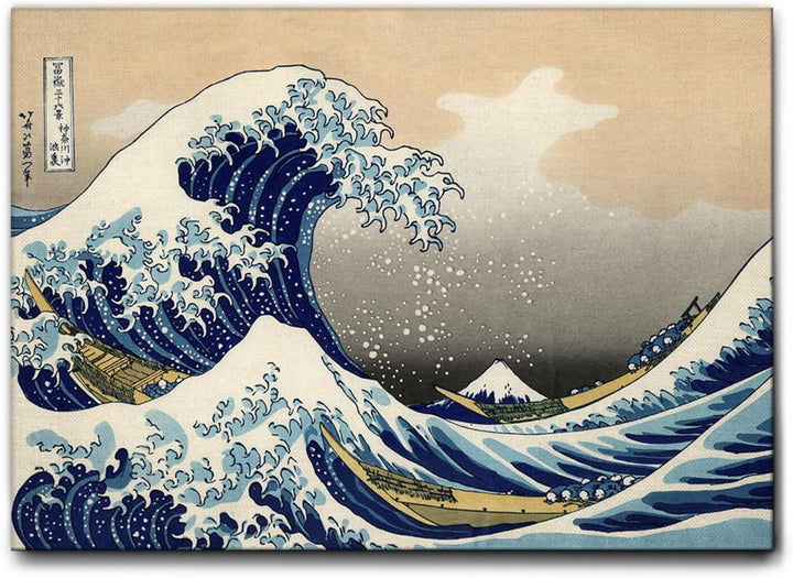 Giallobus - Gemälde - Hokusai - Die grosse Welle von Kanagawa - Leinwand - 70x50 - Bereit zum Aufhän