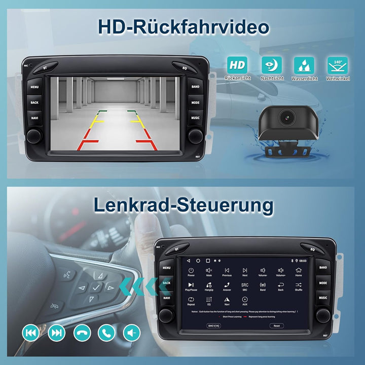 Android 13 Autoradio für Mercedes C-Klasse W203/G-Klasse W463/CLK W209 | 7-Zoll-IPS-Touchscreen mit